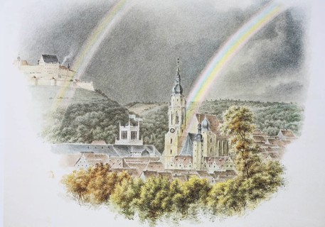 View of the town from the west, 1841, Coburg, Upper Franconia, Bavaria, Germany, Historical,