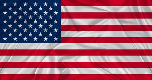 Flag of USA with cloth texture. Close up of American flag waving