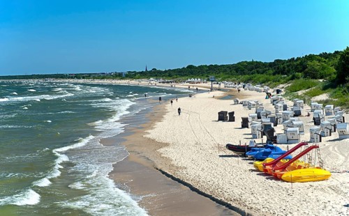 Waves wash up on the sandy beach in the Baltic seaside resort of Heringsdorf, Usedom Island,