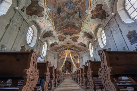 Interior of St Vitus Church, destroyed around 1630, rebuilt between 1661 and 1665, Burglengenfeld,