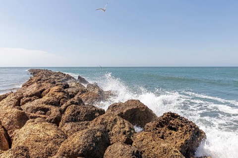 Waves, spray, Cartagena, Colombia