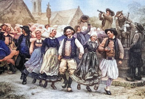 Breton gavotte, dance, Brittany, France. The gavotte is a historical ballroom dance. It is often