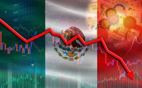 Mexico financial fall on economy market. Mexico financial crisis on economic graph