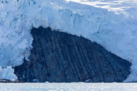 Glacier tongue, ice, edge, rock, sea, Fugelfjorden, Spitsbergen, Svalbard