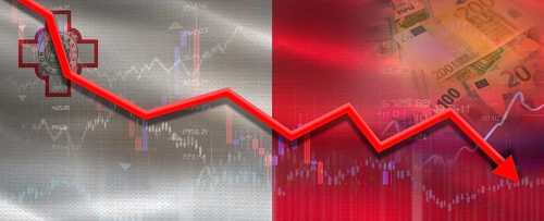 Malta financial crisis on economic graph. Financial fall of Malta on economy market