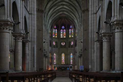 Choir room with altar, interior view, Église Notre-Dame Cathedral, Épernay, Champagne, Marne,