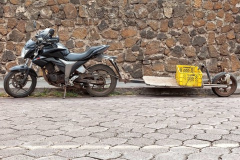 Motorbike with trailer, Santa Cruz, Galapagos, Ecuador