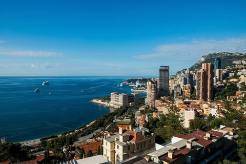 Panorama, Skyline with skyscrapers by the sea, Monte Carlo, Cote d'Azur, Monaco