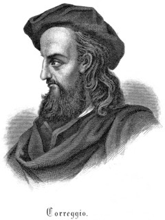 Antonio da Correggio (1489 -1534) Italian Renaissance painter, long hair, full beard, cape, beret