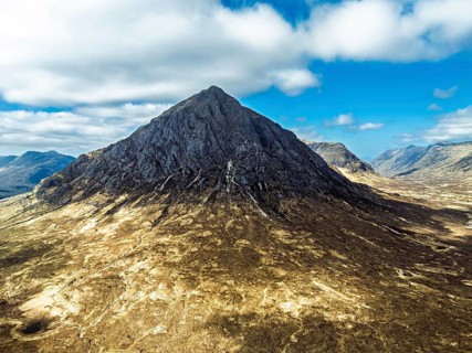 The Buachaille Mountain and Moors over Glen Etive Valley from a drone, Buachaille Etive Mòr, The