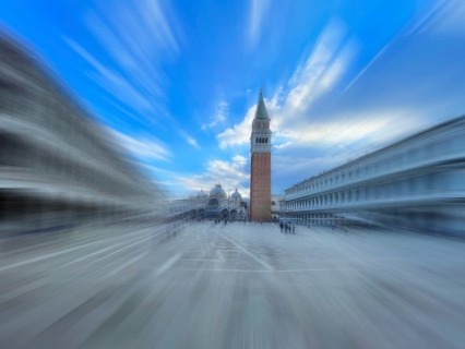 St Mark's Square with St Mark's Tower, zoom effect, lagoon city of Venice, Veneto, Italy