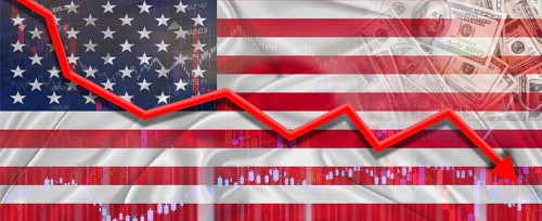 USA financial crisis on economic graph. Financial fall of USA on economy market