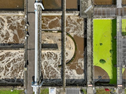 Germany - Wastewater treatment in a sewage treatment plant, clarifier with brown wastewater