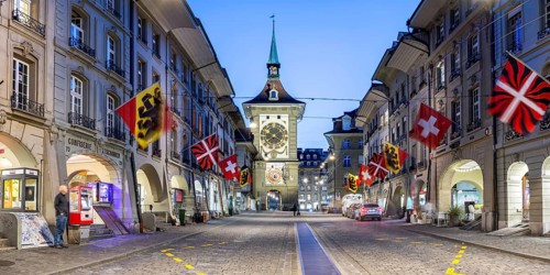 Bern Old Town with Zytglogge at night City Panorama in Bern, Switzerland