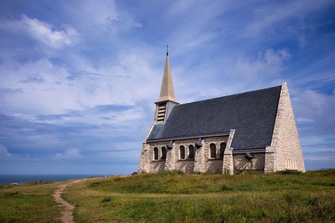 Church Chapelle Notre Dame de la Garde, Étretat, cliff, cliff, chalk cliffs, alabaster coast, La