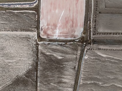 Saline ponds at the salt works of Walvis Bay. Aerial view. Drone shot. Namibia