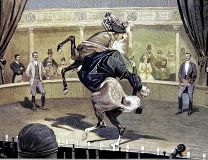 Acrobatics on horseback, the horsewoman Baroness von Rhaden at the Apollo Theatre in Berlin,