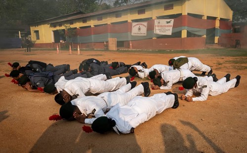 Civil defence personnel take part in the nationwide war preparedness drill, in Guwahati, Assam,