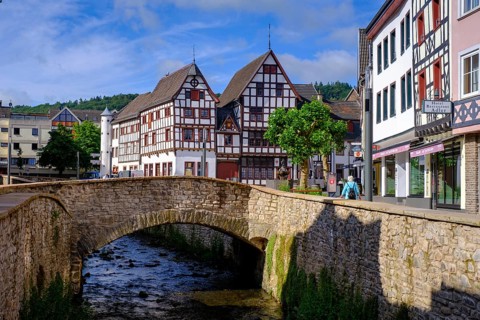 Erft in the old town centre, Bad Münstereifel, Eifel, Euskirchen district, North Rhine-Westphalia,