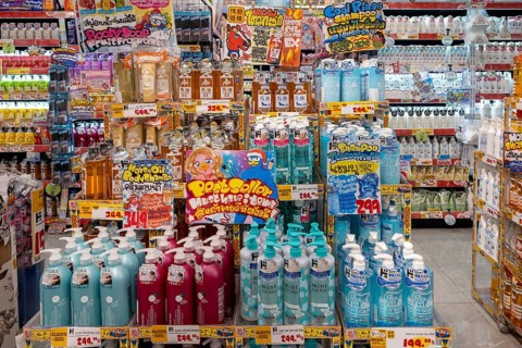 Don Don Donki shower gel shelves, Bangkok, Thailand