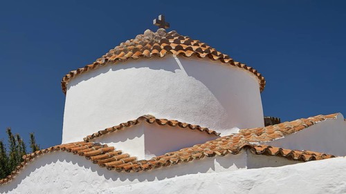 Church of Agia Kioura, White church with terracotta roof under a clear sky, Church, Chora, World