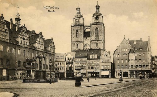Historical postcard, picture postcard, market square of Wittenberg, Saxony-Anhalt, Germany,