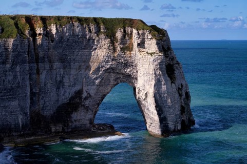Rock arch Falaise or Porte La Manneporte, Étretat, sea, steep coast, cliffs, chalk cliffs,