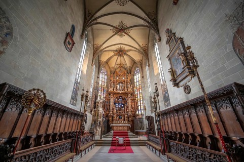 Choir stalls and high altar, built between 1613 and 1616, Überlingen Minster, St Nicholas, built in