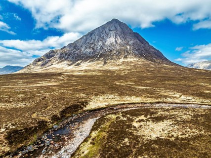 The Buachaille Mountain and Moors over Glen Etive Valley from a drone, Buachaille Etive Mòr, The