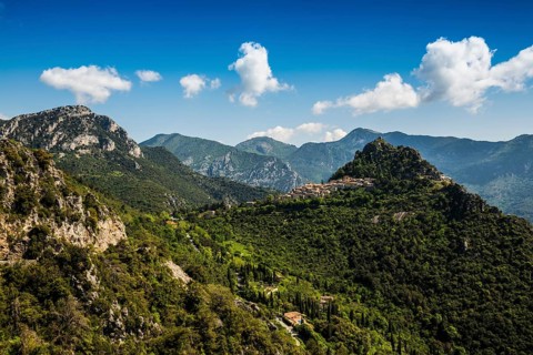 Picturesque mountain village overlooking the sea, Sainte-Agnès, near Menton, Cote d'Azur,