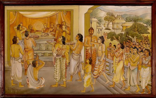 Temple of the sacred Tooth Relic or Sri Dalada Maligawa, Painted panel depicting the history of the