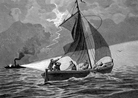 A smuggling ship on Lake Garda, Italy, Illustration from 1894, Reproduction, digitally enhanced,