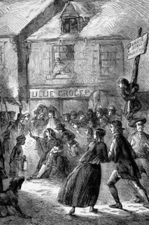 In February 1770, angry rioters surrounded the home of Ebenezer Richardson, a customs informant in