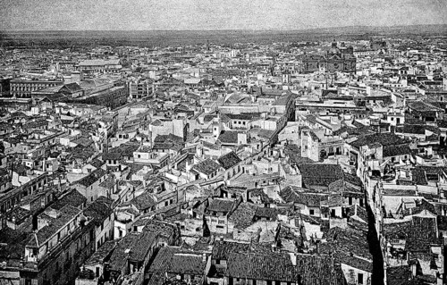 Ancient old town of Seville, monument protection, churches, tiled roofs, Andalusia, Spain,