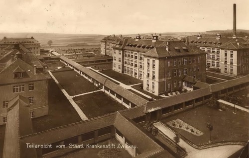 Historical postcard, picture postcard, State Hospital in Zwickau, Saxony, Germany, digitally