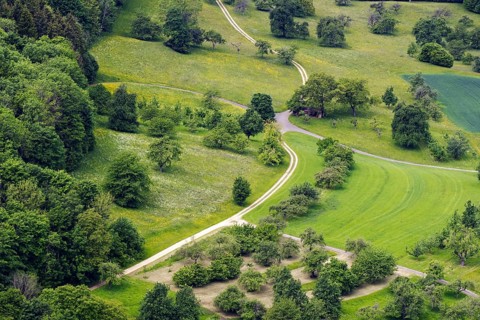 Winding paths lead through green fields and meadows, Neidlingen