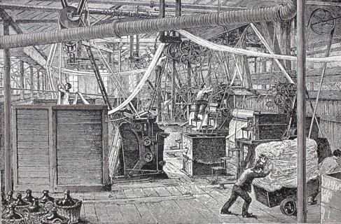 Textile industry, interior view of a chemical bleaching plant around 1880, digitally enhanced