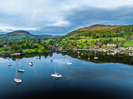 Windermere Lake from a drone, Ambleside, Lake District, Cumbria, England, United Kingdom