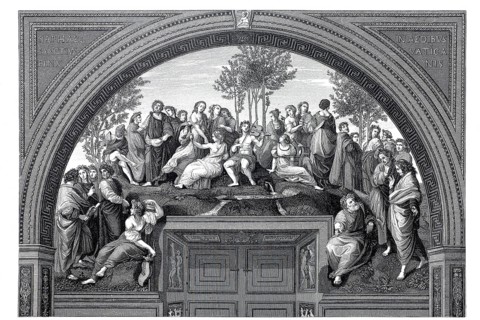 The Parnassus, a fresco painting by the Italian High Renaissance artist Raphael in the Raphael