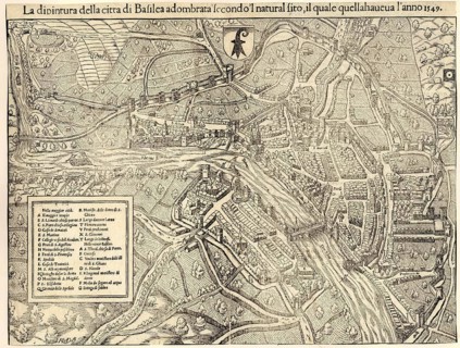 City map of Basel around 1549, Switzerland, reproduction from a model from that time, historical,