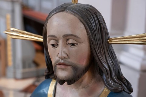 Detail of the new copy of the Palmesel, formerly 16th century, in St Nicholas Church, Tannheim,