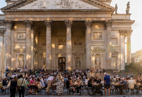 Audience in front of the French Cathedral at Berlin's Gendarmenmarkt, Berlin, Germany