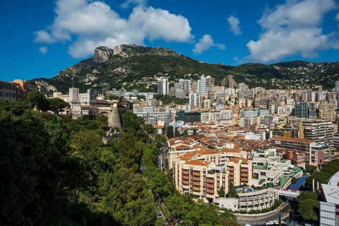 Panorama, Skyline with skyscrapers by the sea, Monte Carlo, Cote d'Azur, Monaco