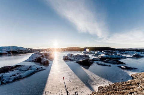 Man standing at Vatnajökull glacier, Astronaut, Ice, Rocks, Lake, Sunset, Winter, Cold, Iceland*