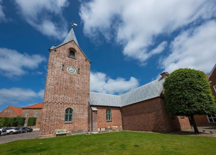 14th century church with tapering tower, Old Town, Ringkøbing, Ringkøbing Fjord, Denmark