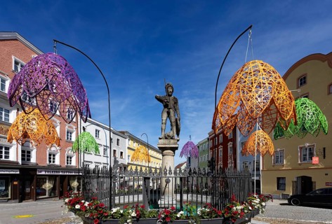 St George's Fountain, Lower Town Square, Schärding, Innviertel, Upper Austria, Austria