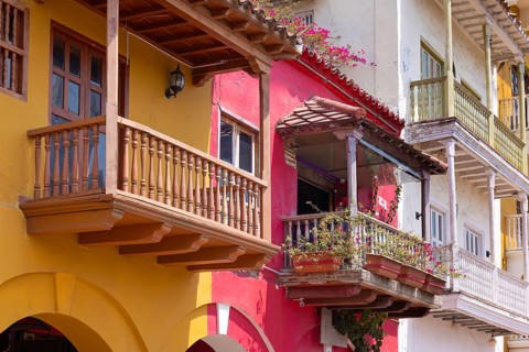 Columbia, Unesco site, colorful Cartagena Walled City Cuidad Amurrallada in historic city center