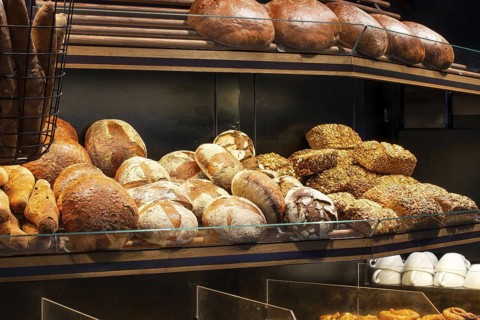 Different types of bread in a bakery