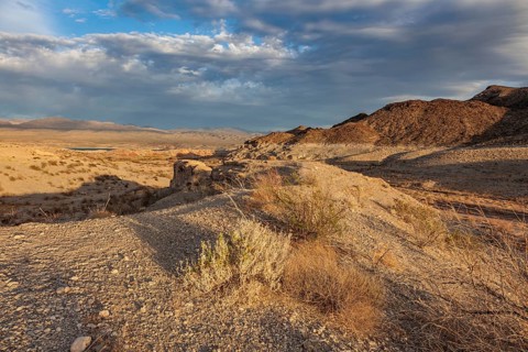 Echo wash drains into the Overton Arm of Lake Mead at Echo Bay, Nevada, USA