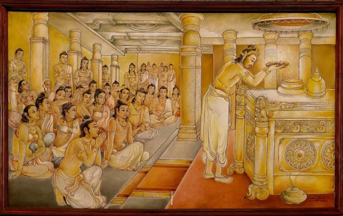 Temple of the sacred Tooth Relic or Sri Dalada Maligawa, Painted panel depicting the history of the